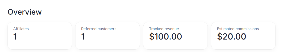 Payment and commission totals in the dashboard